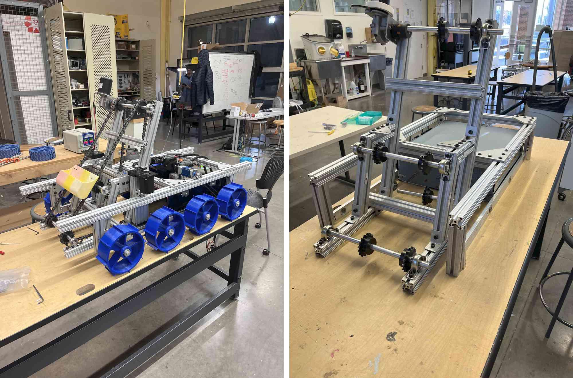 Diptych featuring Melbot V3 at the earlier and later stages of design and production.