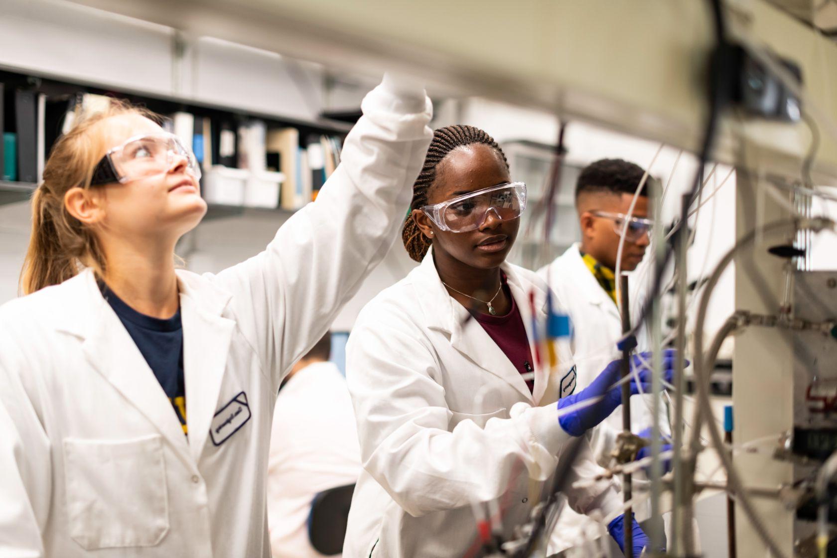 Students working in a lab at the University of Rochester.